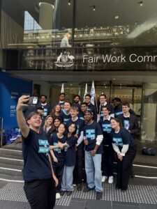 Young workers outside the Fair Work Commission to hear the decision that the SDA won their adult age = adult wage case.